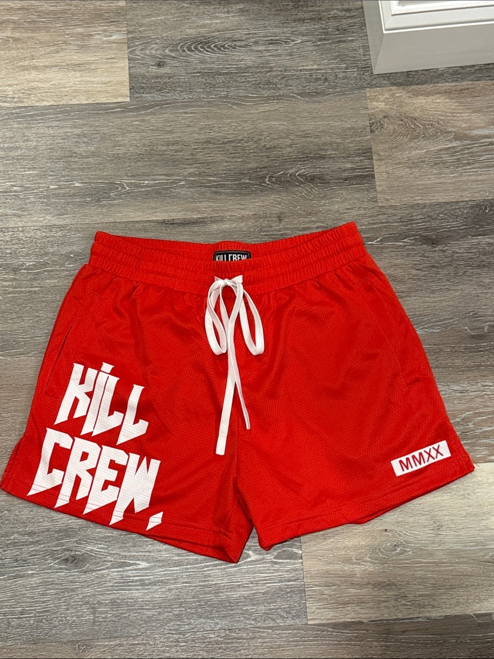 Kill Crew Red Athletic Mesh Shorts with White Drawstring